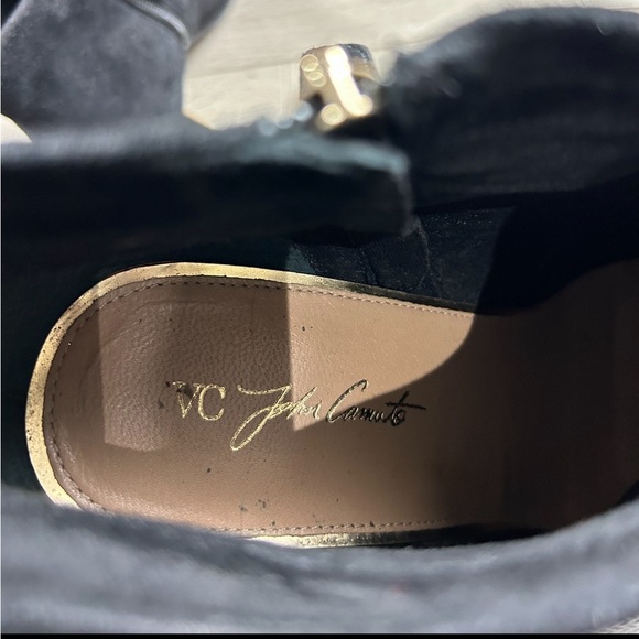 VC John Camuto Black True Suede Booties with Gold Trim - Picture 6 of 10